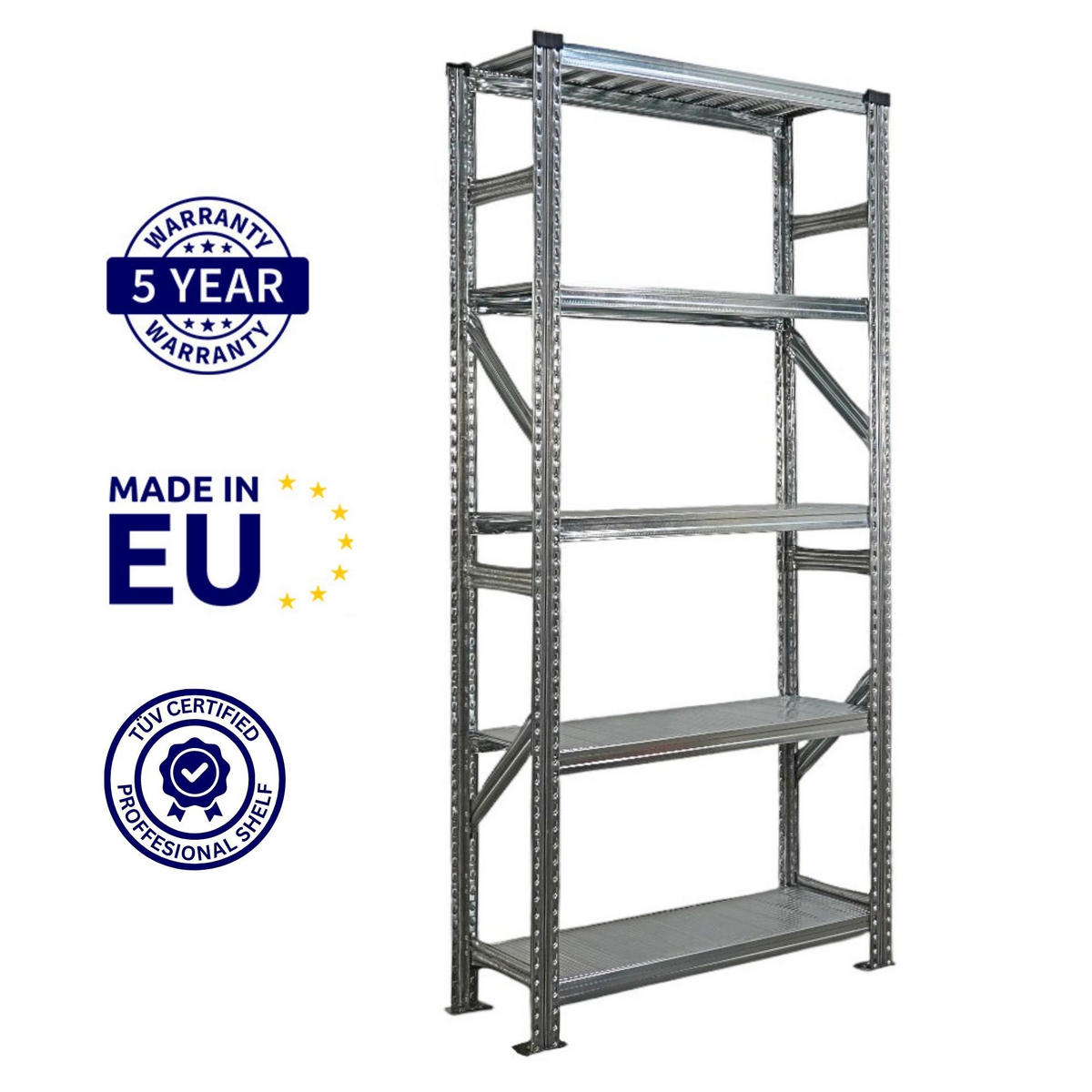 FACHBODENREGAL Proximo Stecksystem 200x90x32cm 5 Ebenen Fachlast 200 kg Beidseitig nutzbar Verzinkt - Silberfarben, Metall (90/200/32cm) - PROREGAL