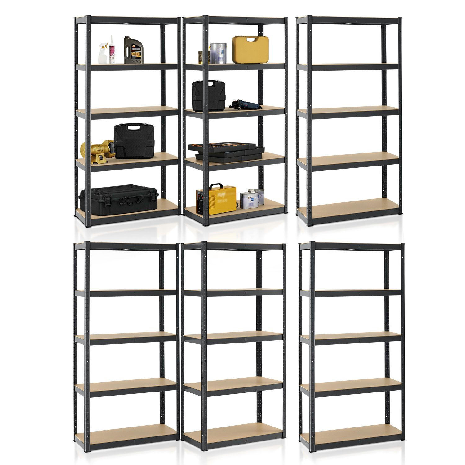 LAGERREGAL Basic grau 180x90x40 cm (6er-Set) - Grau, Metall (90/180/40cm) - Juskys