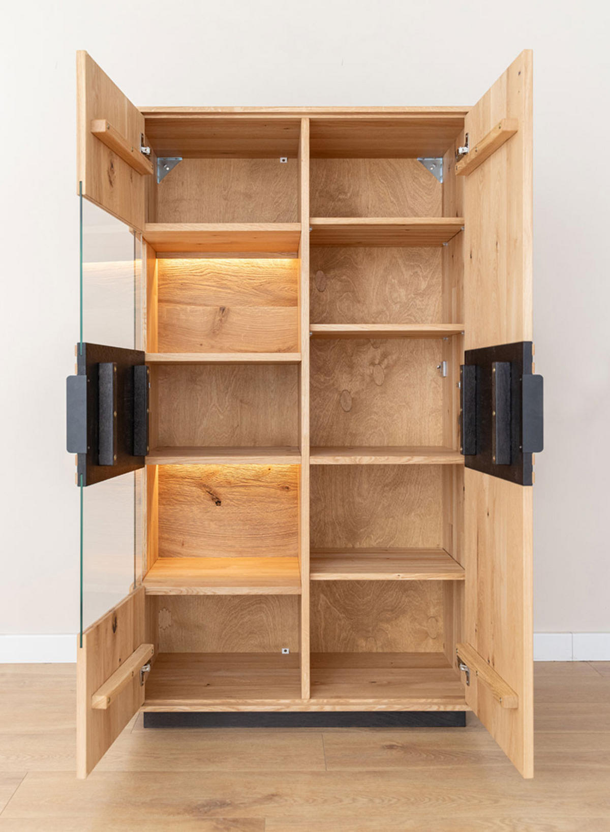 WOHNWAND Tirano 3er-Set Eiche Natur / Lamellen schwarz - Eichefarben/Multicolor, Holz/Metall (437/147/39cm) - Feldmann-Wohnen