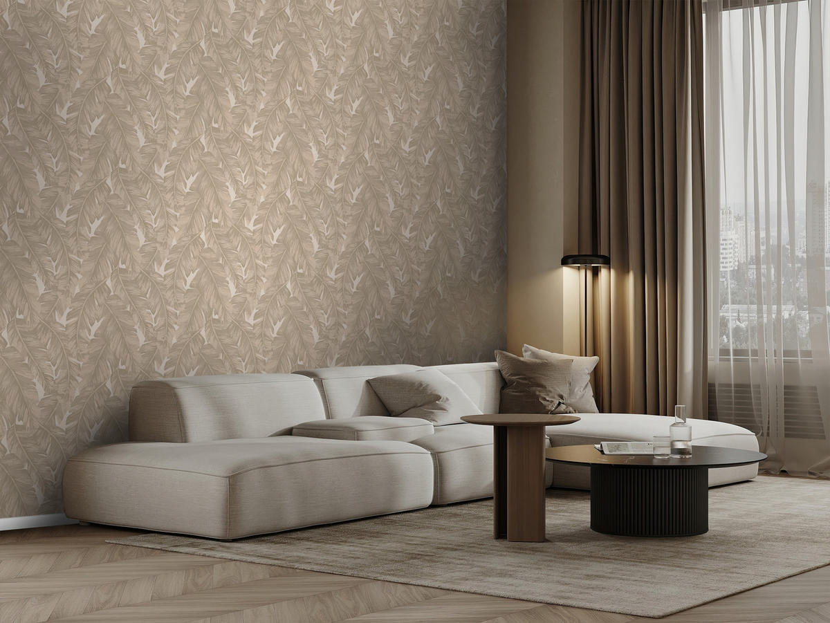TAPETE Palmblätter 50 x 900 cm - Beige, Papier (50/900cm) - Origin Wallcoverings
