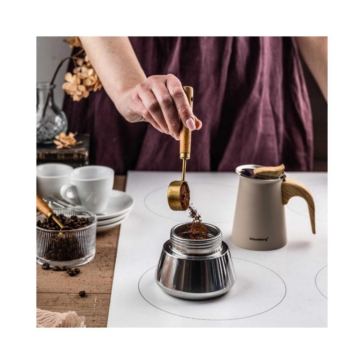 ESPRESSOKOCHER Creme 13.2/10.3/16.4 cm KB7994 - Creme, Metall (10.3/16.4/13.2cm) - Klausberg 