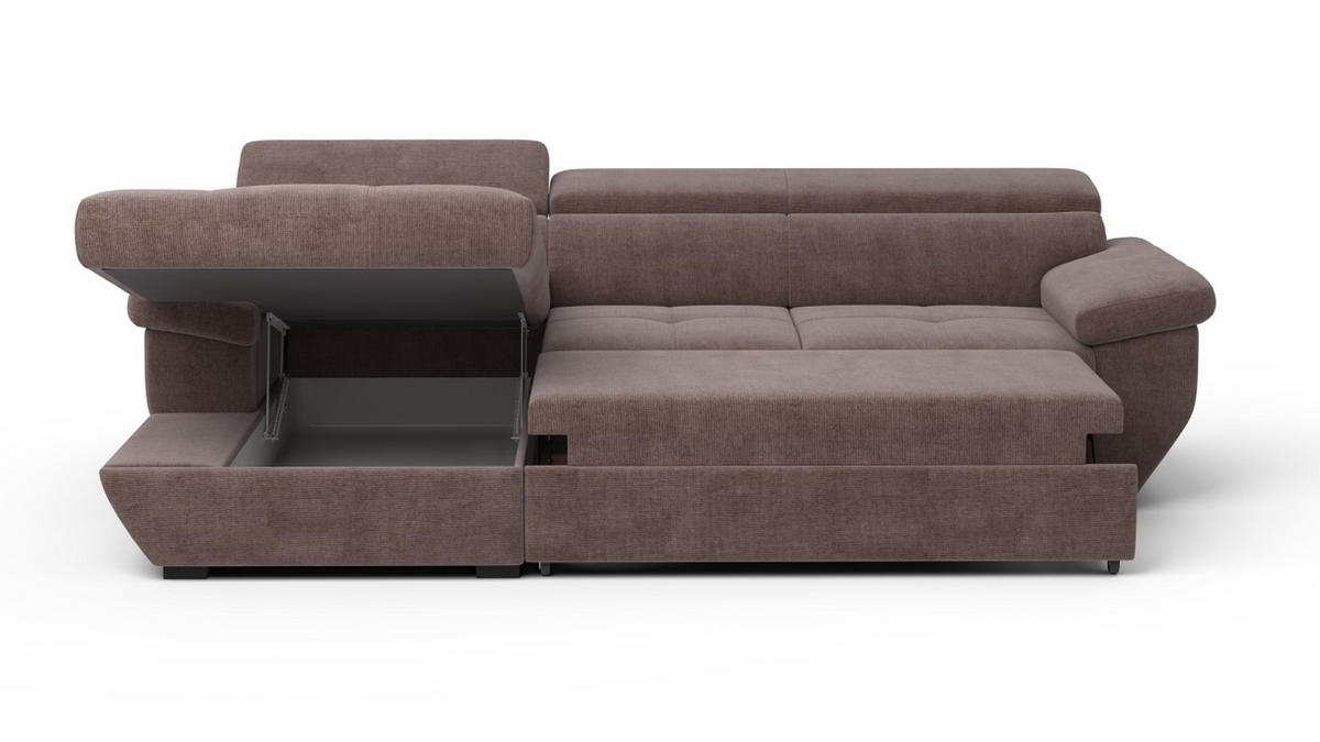 ECKSOFA mit Schlaffunktion und Bettkasten, verstellbare Kopflehnen - Taupe/Schwarz, Kunststoff/Textil (267/170cm) - Cotta