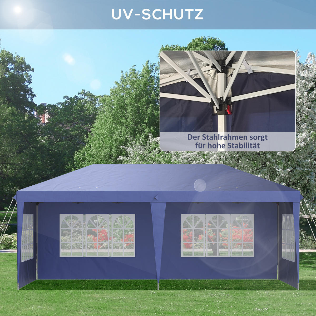 FALTPAVILLON, Weiß, Stahl, Polyester - Blau, Metall (295/270/585cm) - Outsunny