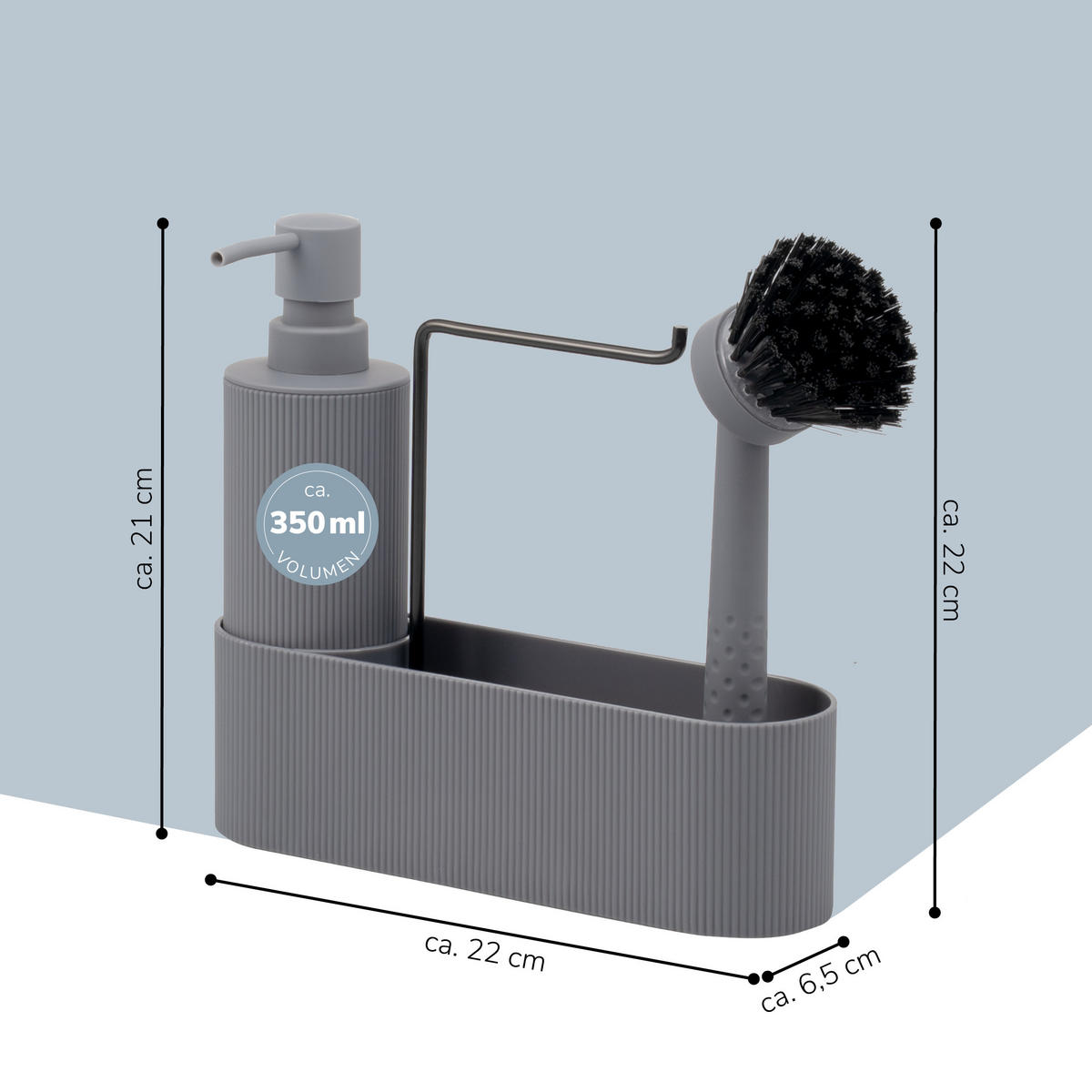 SPÜLBECKEN-SET, grau, Kunststoff - Grau, Kunststoff (22.5/21/6.5cm) - eluno