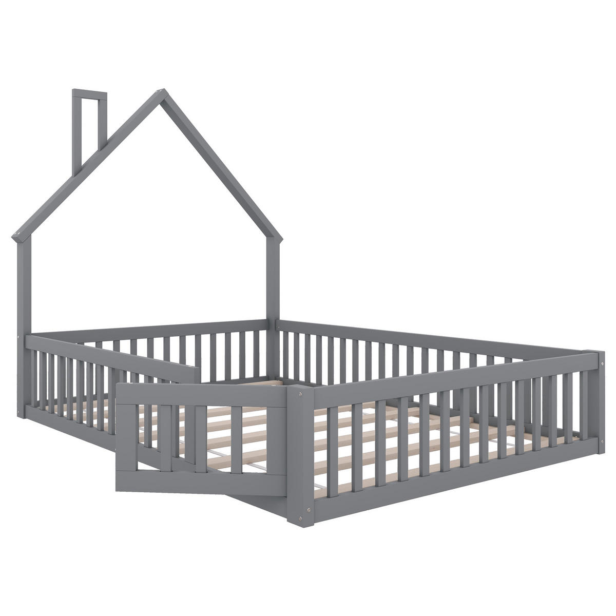 HAUSBETT 140x200cm Grau Kiefer Minimalistisch - Grau, Holz (140/200cm) - FLIEKS