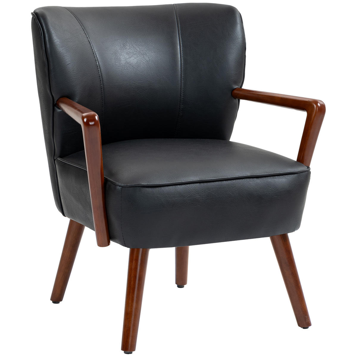 SESSEL DE-06805 breiter Sitz mit Lederoptik und Holzrahmen Schwarz - Schwarz, Holz (77/80/67cm) - ComfortXL