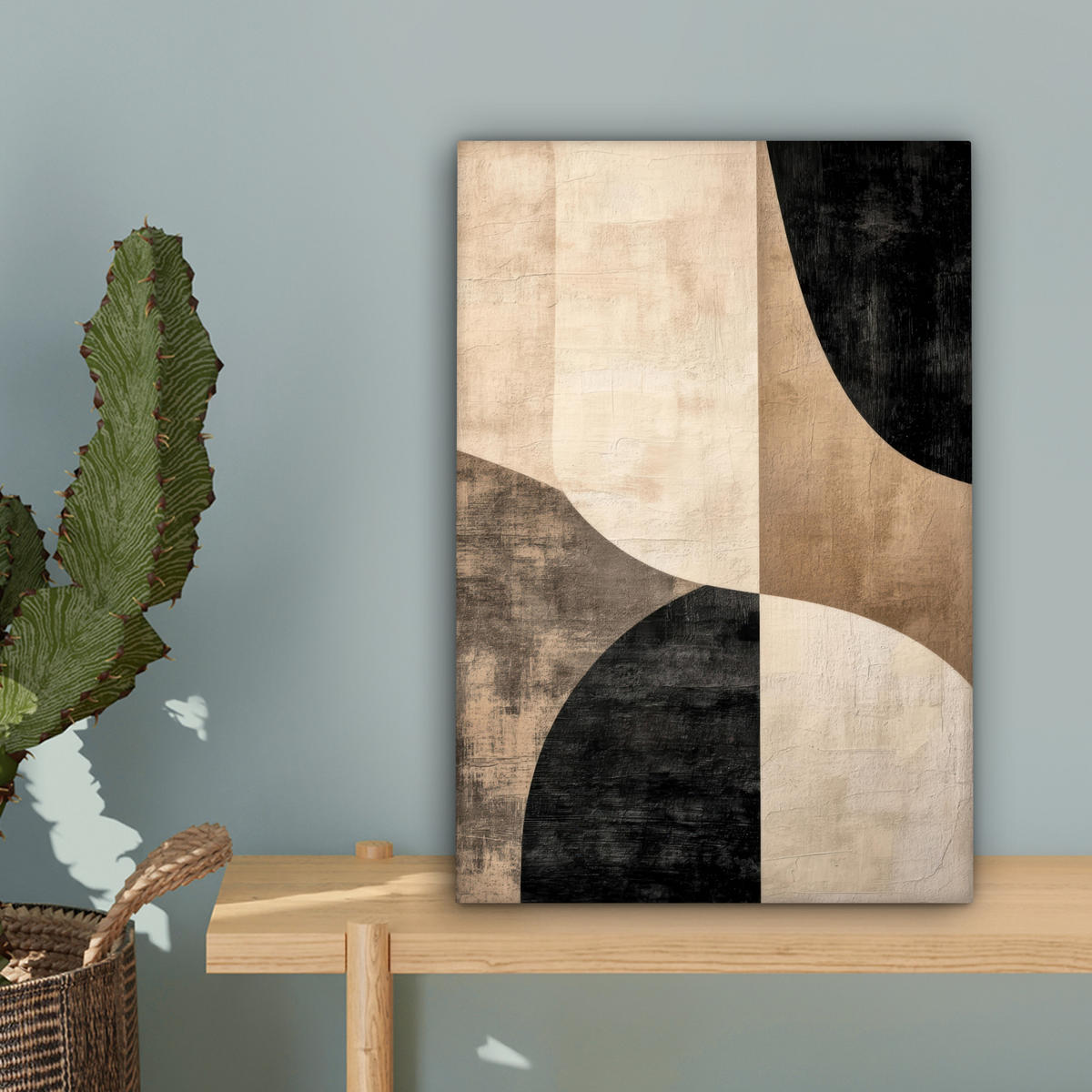 LEINWANDBILD Abstrakt - Flugzeuge - Schwarz - Rund Deko Wohnzimmer 20x30 cm - Beige, Textil (20/30cm) - MuchoWow