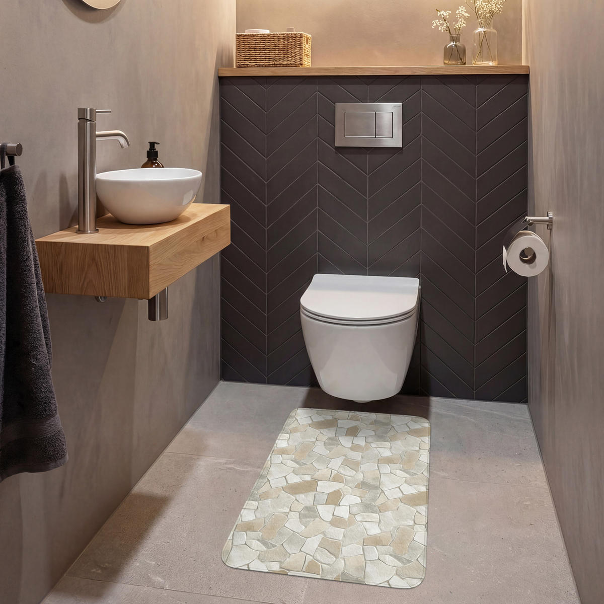 WC PŘEDLOŽKA Mozaika - kameny - béžová 50x80 cm - béžová, textil/plast (50/1cm) - OnlyWow