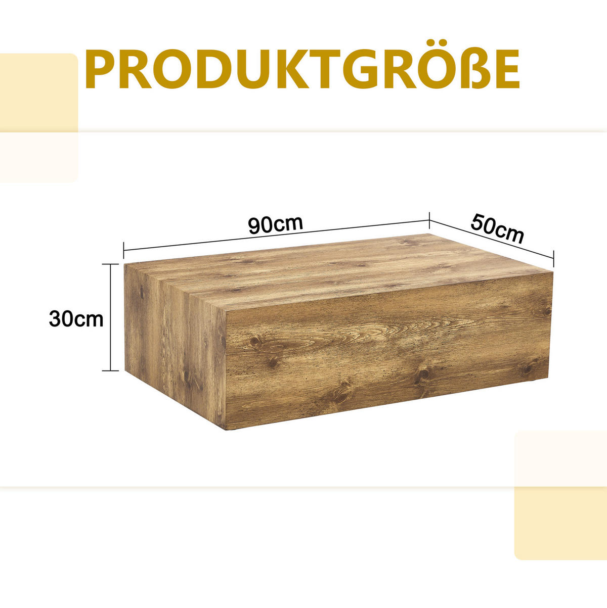 COUCHTISCH 90/50/30 cm in Holzoptik aus MDF–rechteckig, ohne Montage - Kieferfarben, Holzwerkstoff (90/50/30cm) - Flora Grace