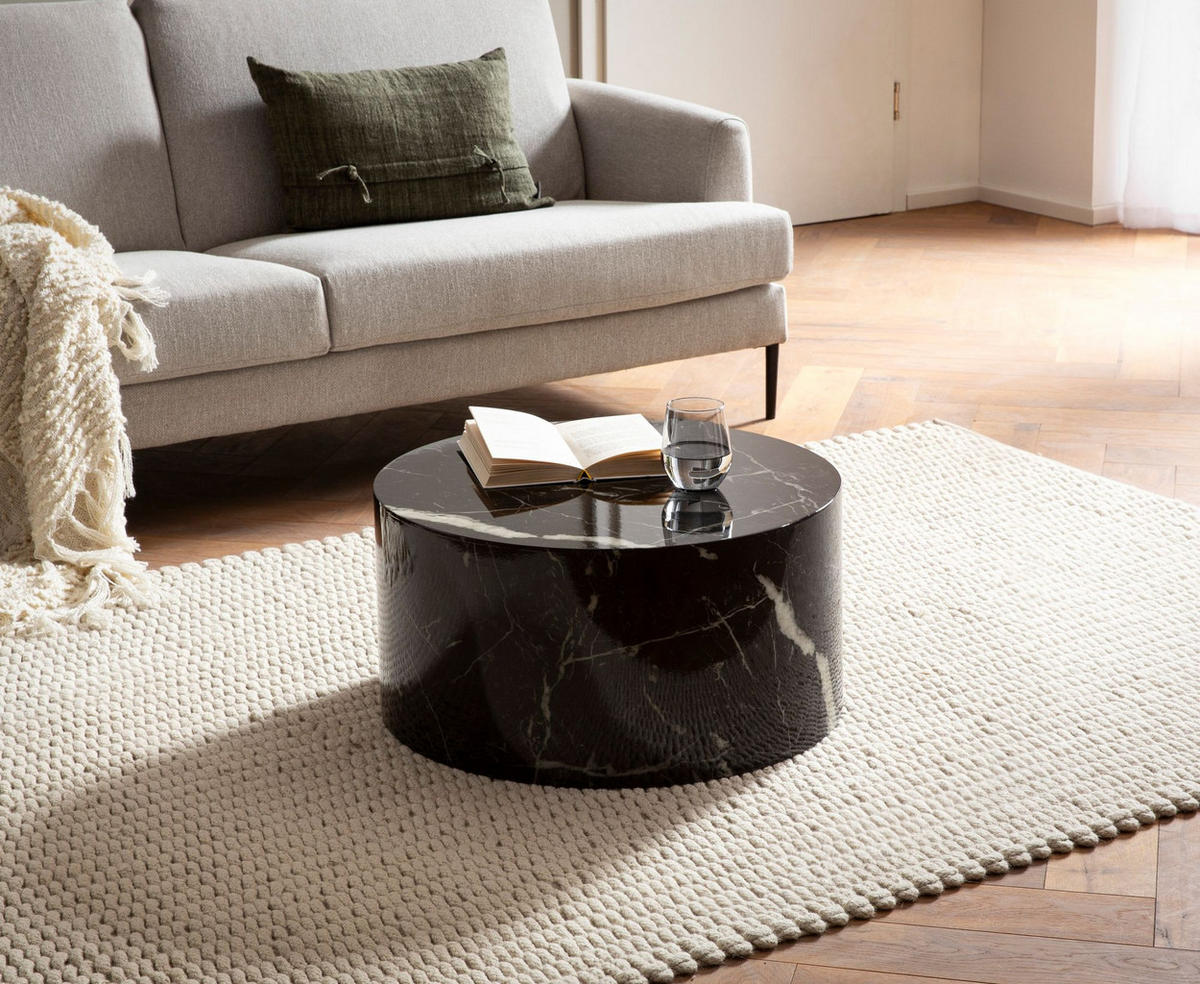 COUCHTISCH mit Hochglanz-Oberfläche, Marmor-Optik, Design rund, Schwarz 60x60x30 cm - Schwarz, Holzwerkstoff (60/60/30cm) - KADIMA DESIGN