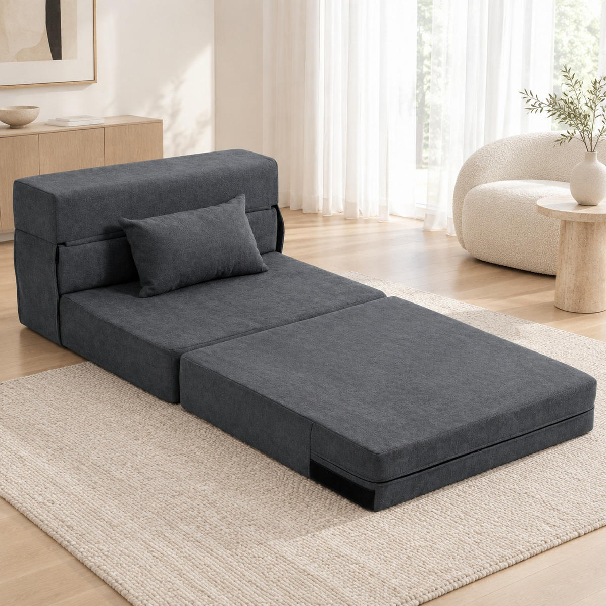 SCHLAFSESSEL 3-in-1 klappbar als Bodensofa, Chaiselongue, Bett 80/80/64 cm Dunkelgrau - Dunkelgrau, Textil (80/64/80cm) - Redom