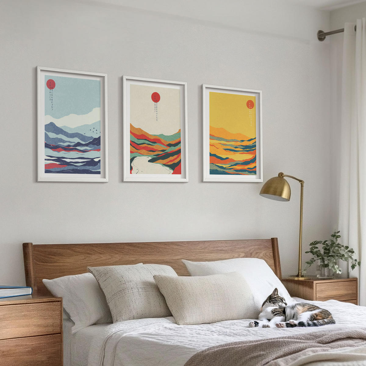 BILDER SET 3er Set - 40x60 cm Weißer Rahmen - Abstraktion von farbenfrohen Bergen und Flüssen - Weiß, Kunststoff (40/60cm) - TULUP