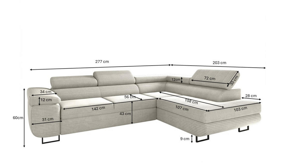 ECKSOFA ATOMIC Mit Schlaffunktion, Stoff Poso, Hellgrau, Rechts - Hellgrau, Holz (277/203cm) - Kaiser Möbel