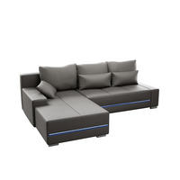 SOFA Davos mit Ottomane links hellgrau inkl LED - Hellgrau, Textil (260/180cm) - Juskys