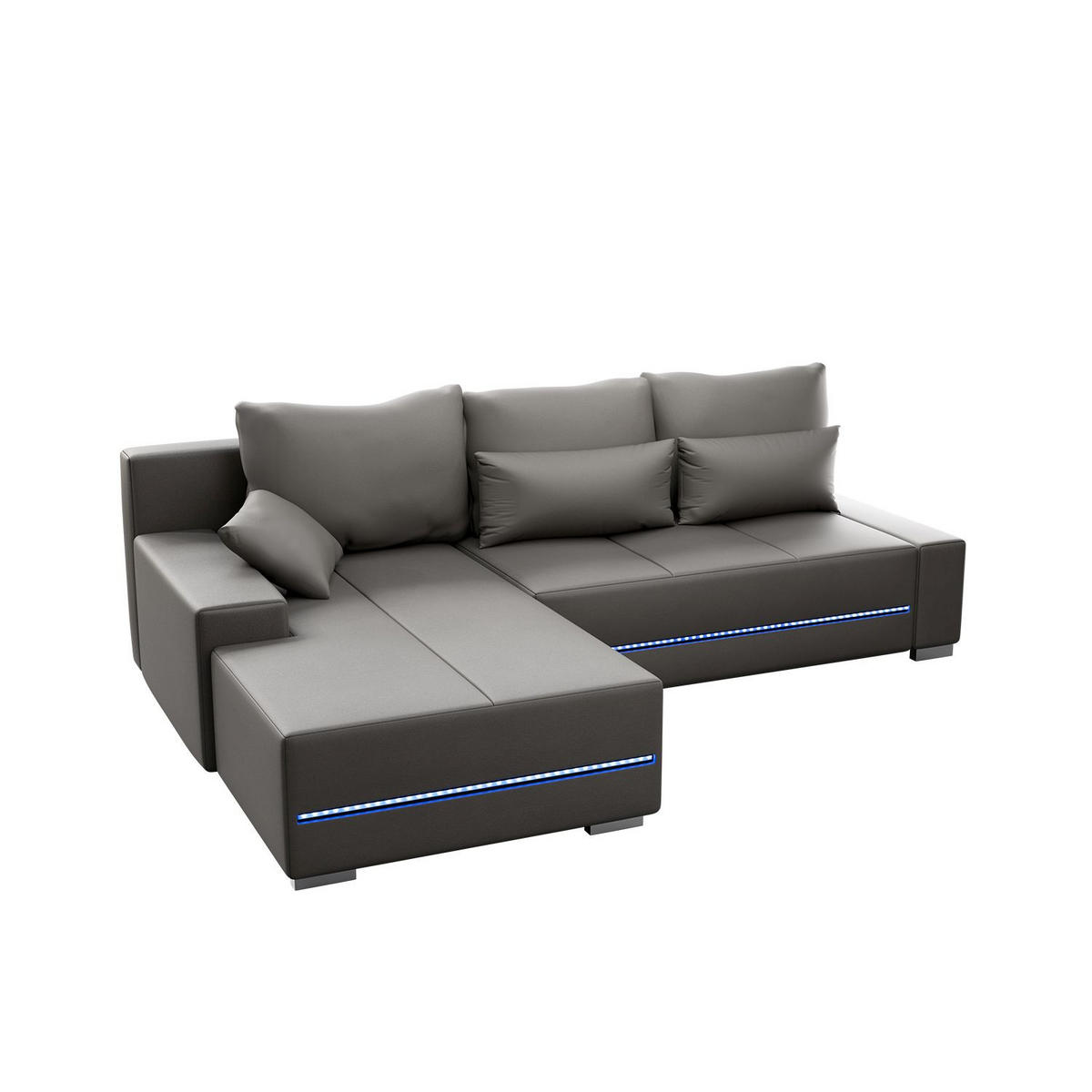 SOFA Davos mit Ottomane links hellgrau inkl LED - Hellgrau, Textil (260/180cm) - Juskys
