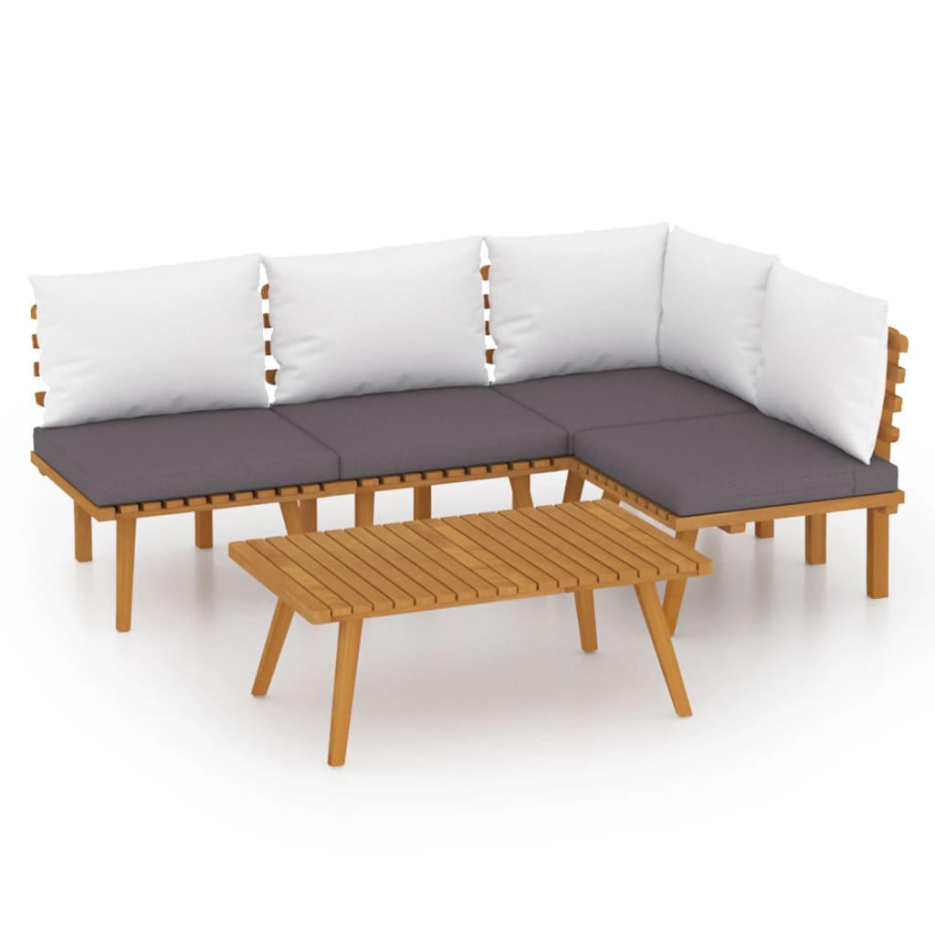 GARTEN-LOUNGE-SET 5-teilig Mit Kissen Massivholz Akazie - Dunkelgrau/Braun, Holz/Textil - vidaXL
