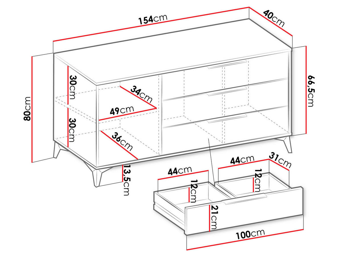 KOMMODE Xylix 1D3SZ - Beige/Goldfarben, Holzwerkstoff/Metall (154/80/40cm) - MIRJAN24