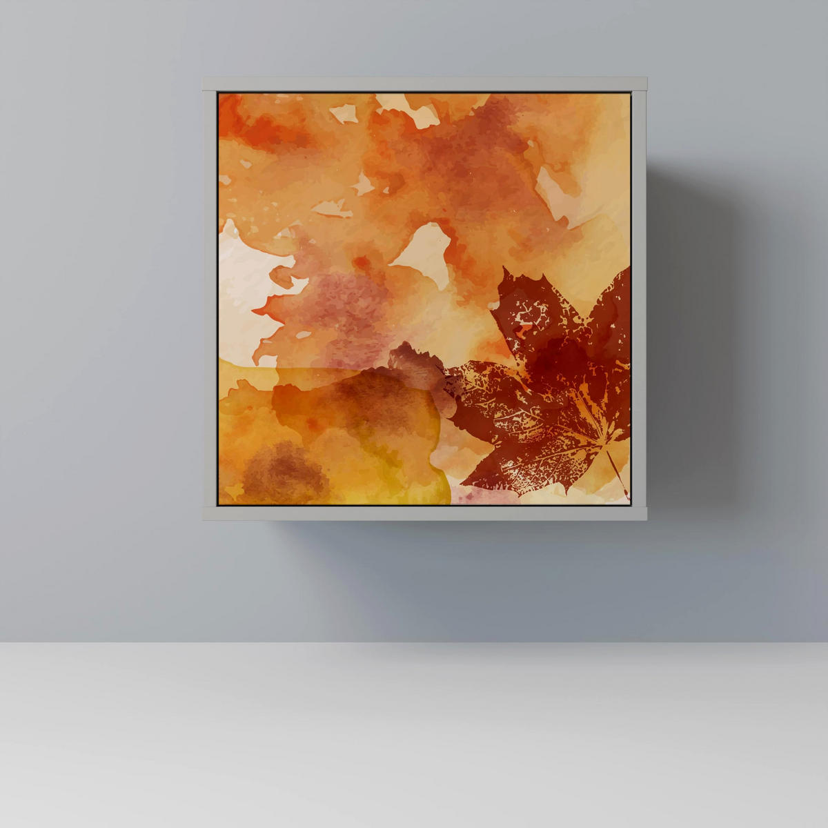 SIDEBOARD TRACES OF AUTUMN, Grau, 57,5x42x75,5 cm, Goldfarbene Metallfüße - Goldfarben/Multicolor, Holzwerkstoff/Metall (57.5/75.5/42cm) - SpaceRebels