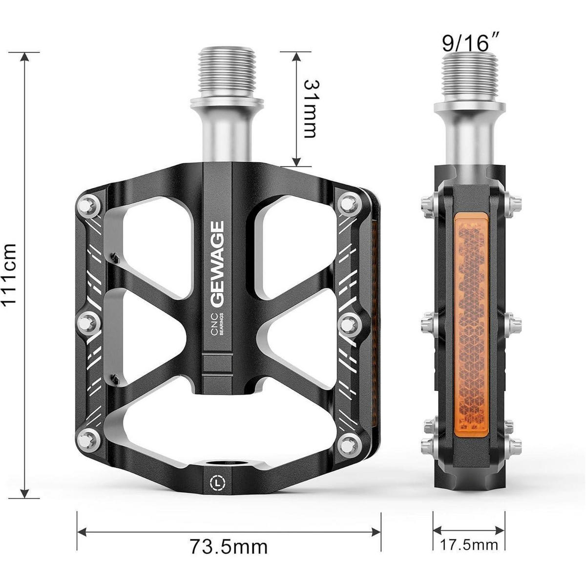 FAHRRAD Pedale 9/16 Zoll Schwarz mit Reflektoren - Schwarz, Metall (7.4/1.5/11cm)