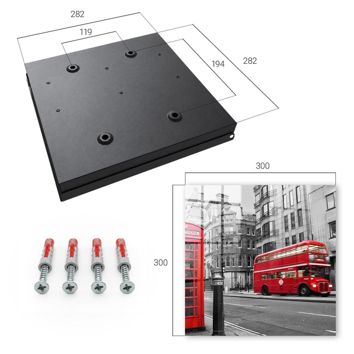 SCHLÜSSELBOX Schwarz 30x30 cm- Türöffnung nach rechts - Londoner Kontrast - Rot, Metall (30/30/5cm) - TULUP