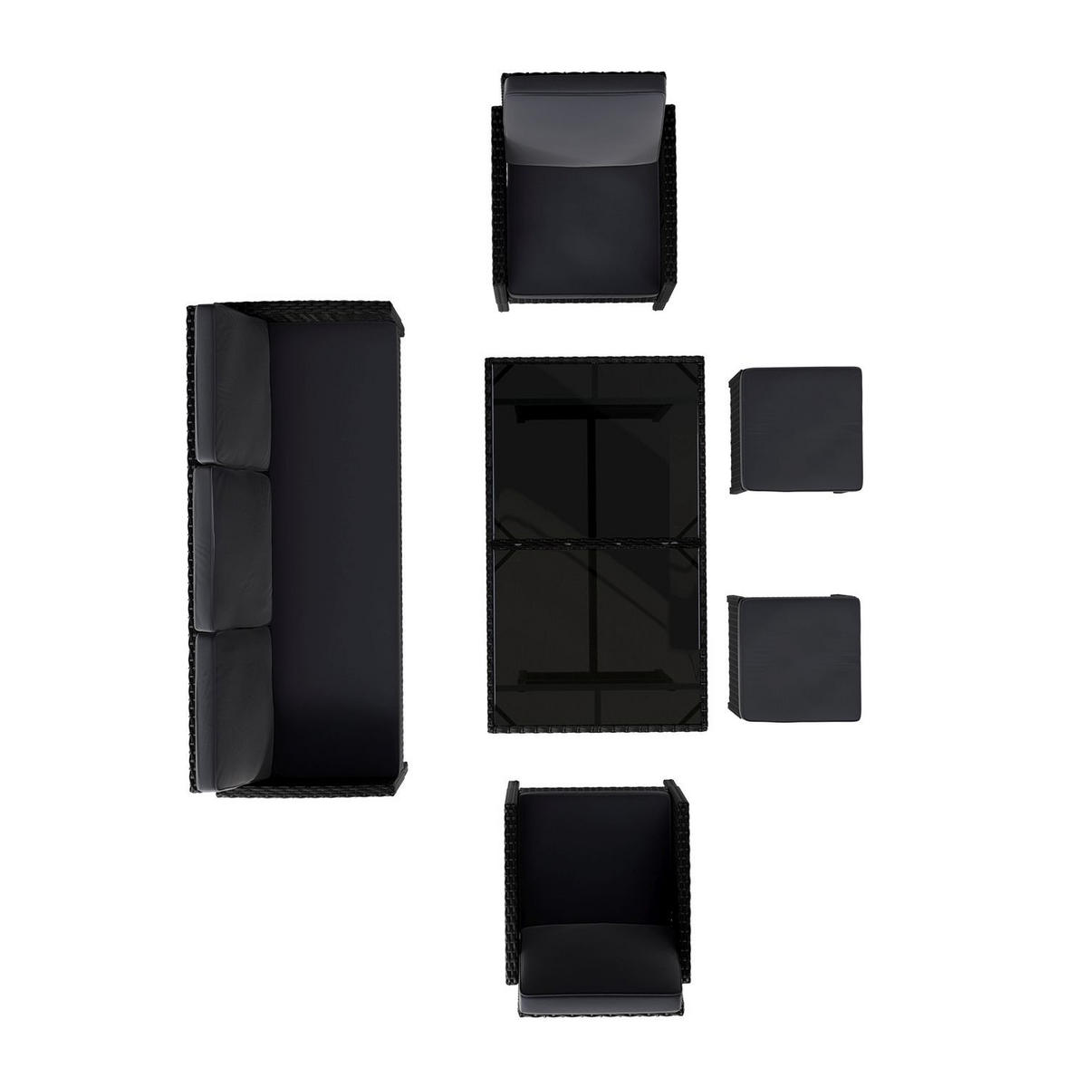 SITZGRUPPE Turin schwarz Polyrattan inkl. Abdeckung - Schwarz, Kunststoff - Juskys