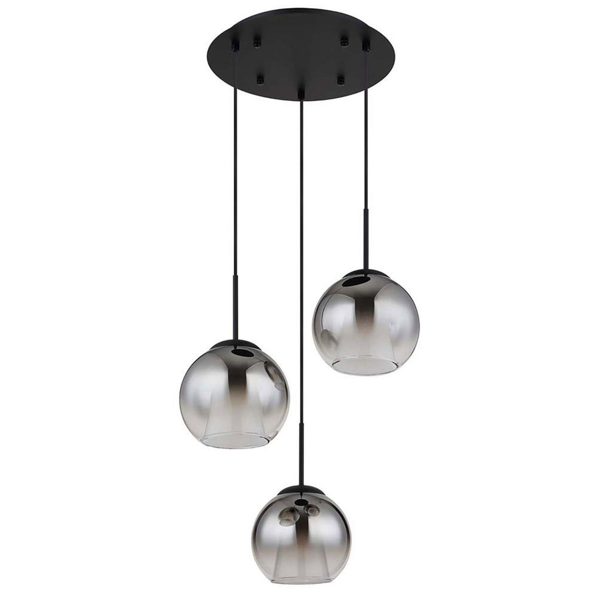 PENDELLEUCHTE BARRY Metall Glas Schwarz, 3-flammig - Schwarz, Glas (45/45/120cm) - Globo Lighting