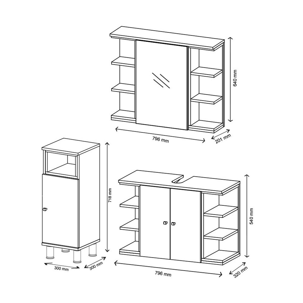 BADMÖBEL-SET Aquis Weiß 3 Teile - Weiß/Sonoma Eiche, Holzwerkstoff (79.6/64/32cm) - Vicco