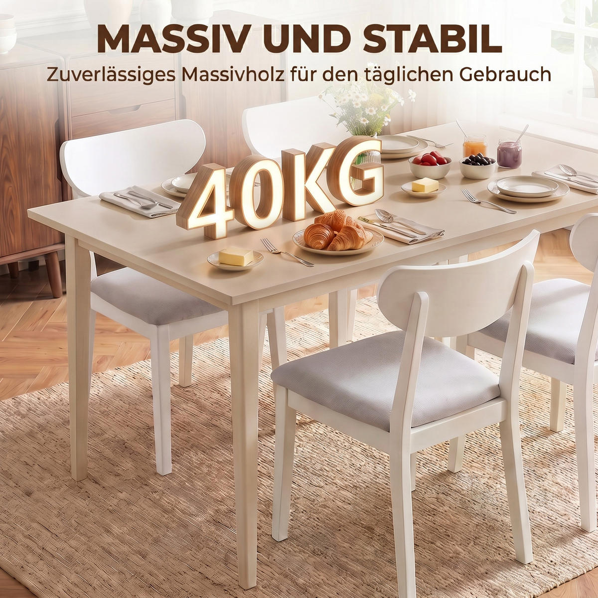 MATBORD i spånskiva, krämvit - Cremefärgad, Trä/Träbaserade material (180/90/76cm) - HOMCOM