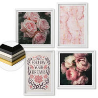 WANDBILDER 4er-Set - 50x50 cm & 40x60 cm Weißer Rahmen - Vintage-Rosen-Marmorträume - Weiß, Kunststoff (50/50cm) - ArtPrintCave