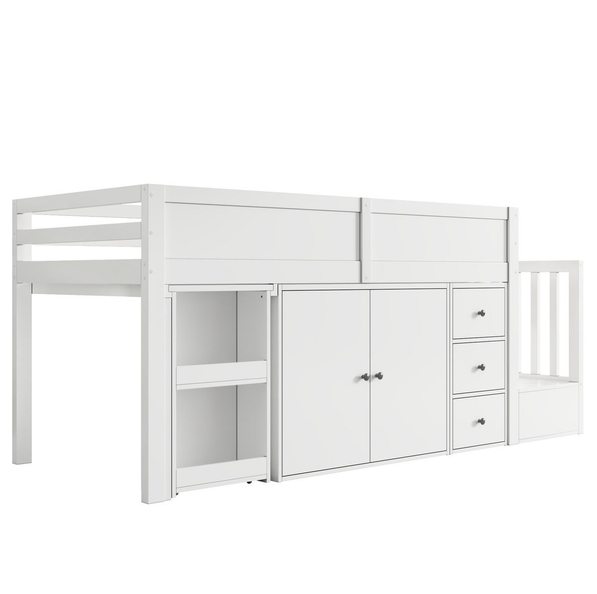 KINDERHOCHBETT 90/200 cm aus MDF mit ausziehbarem Schreibtisch und viel Stauraum Weiß - Weiß, Holzwerkstoff (90/200cm) - Modenvie