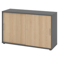 SCHIEBETÜRENSCHRANK - 2 Ordnerhöhen 40/120/74,8 cm in Graphitfarben/Eichefarben Bügelgriff (Metall) - Eichefarben/Graphitfarben, Holzwerkstoff (120/74.8/40cm) - bümö