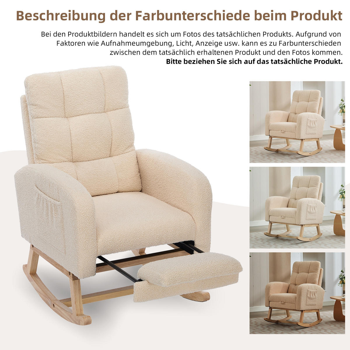 SCHAUKELSTUHL Beige Bouclé mit versteckten Beinstützen - Beige, Textil (50/99/132cm) - Oxeza