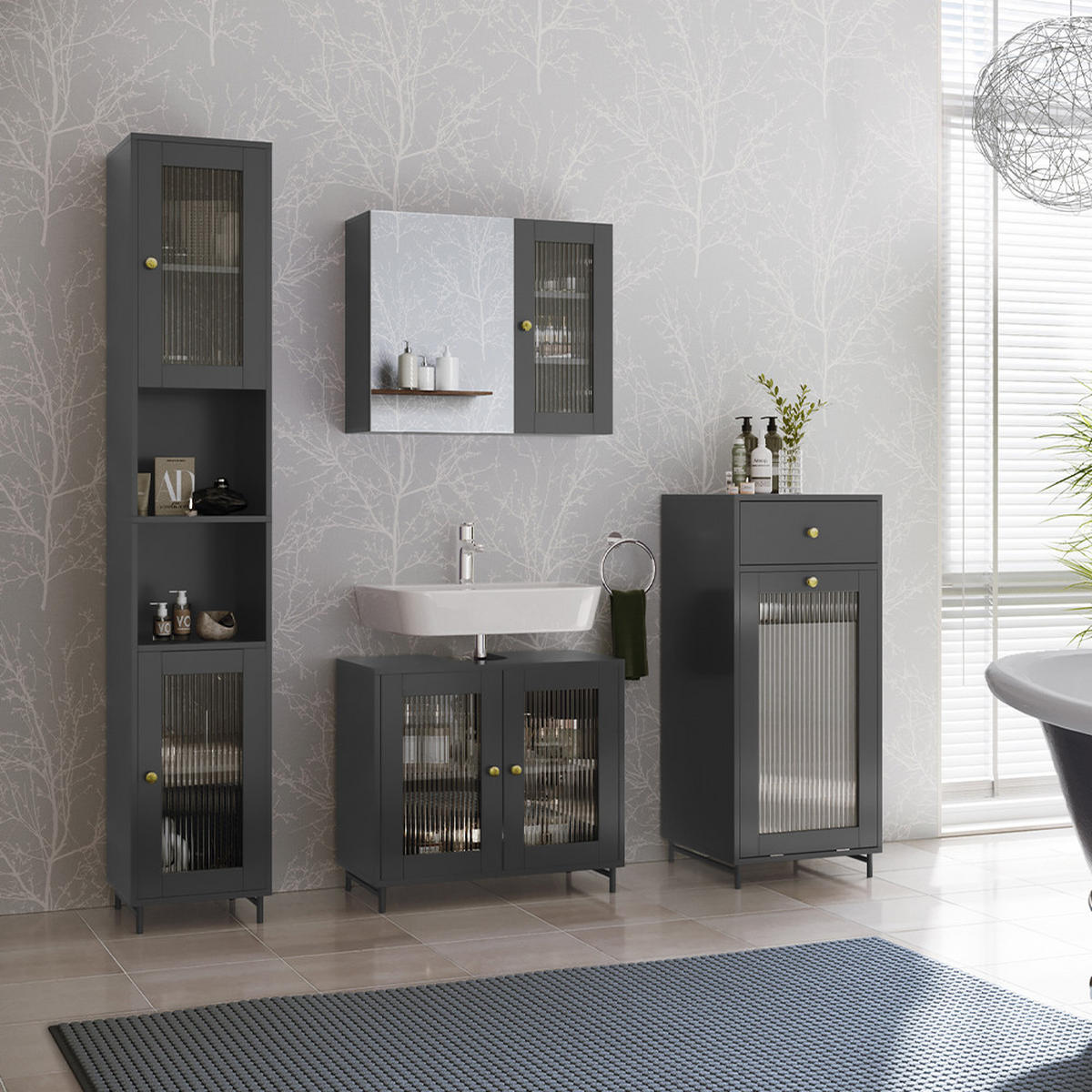 BADMÖBEL-SET Malte Grau 4 Teile - Grau, Holzwerkstoff (60/58/30cm) - Vicco