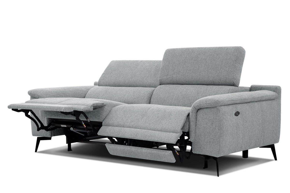 RELAXSOFA FIERO 3-Sitzer mit 2 Relaxfunktionen, silberfarben - Silberfarben/Schwarz, Holzwerkstoff/Textil (212/82/103cm) - Courtois Laville