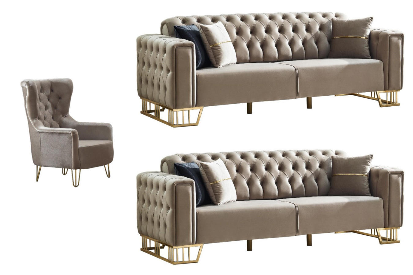 SITZGARNITUR Royce Beige Stellvariante:2+2+1 - Beige, Holz (170/88/90cm) - Villa Möbel