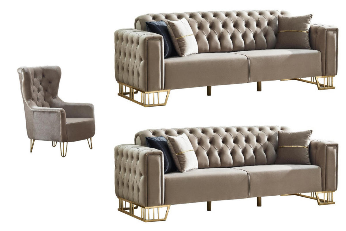 SITZGARNITUR Royce Beige Stellvariante:2+2+1 - Beige, Holz (170/88/90cm) - Villa Möbel