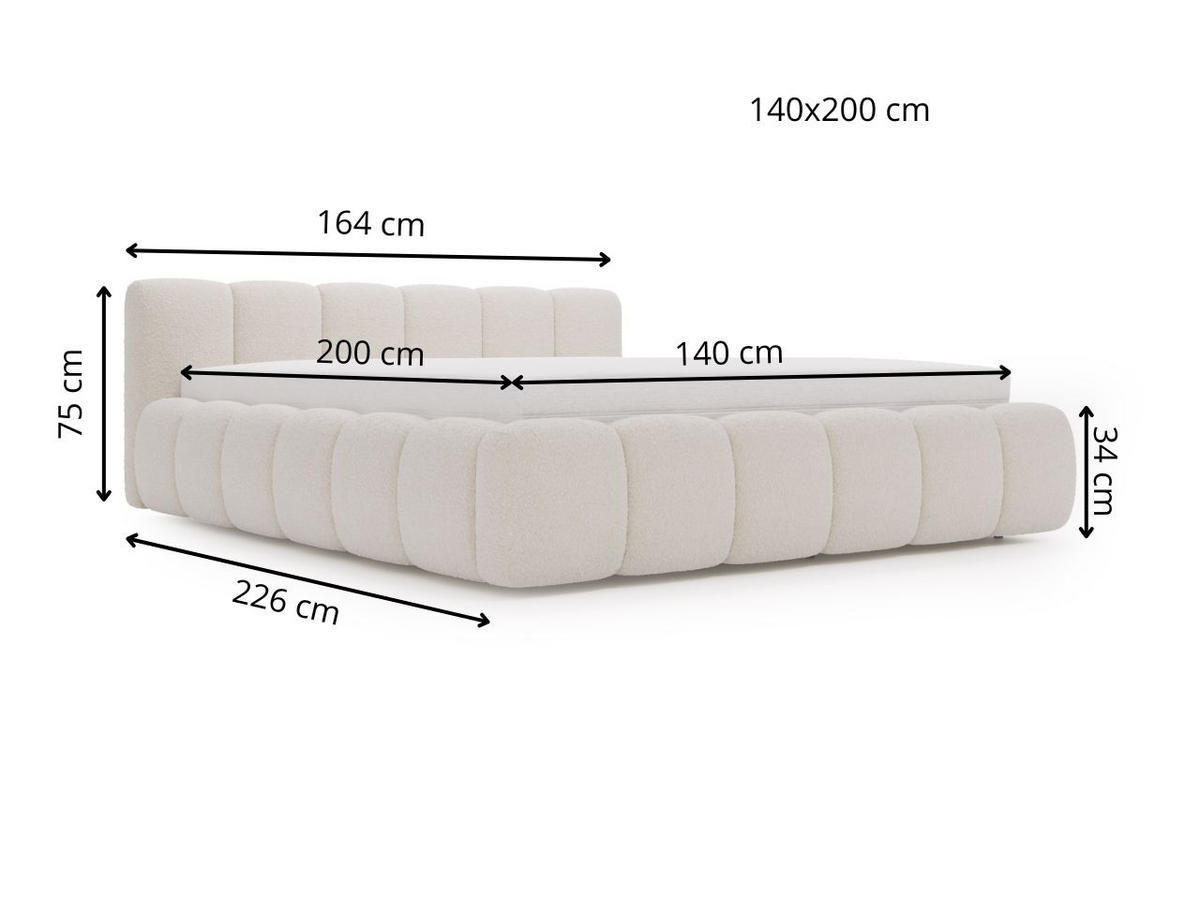 POLSTERBETT Cloud Low 140x200 Bouclé-Stoff Grau - Grau, Textil (140/200cm) - Graingold