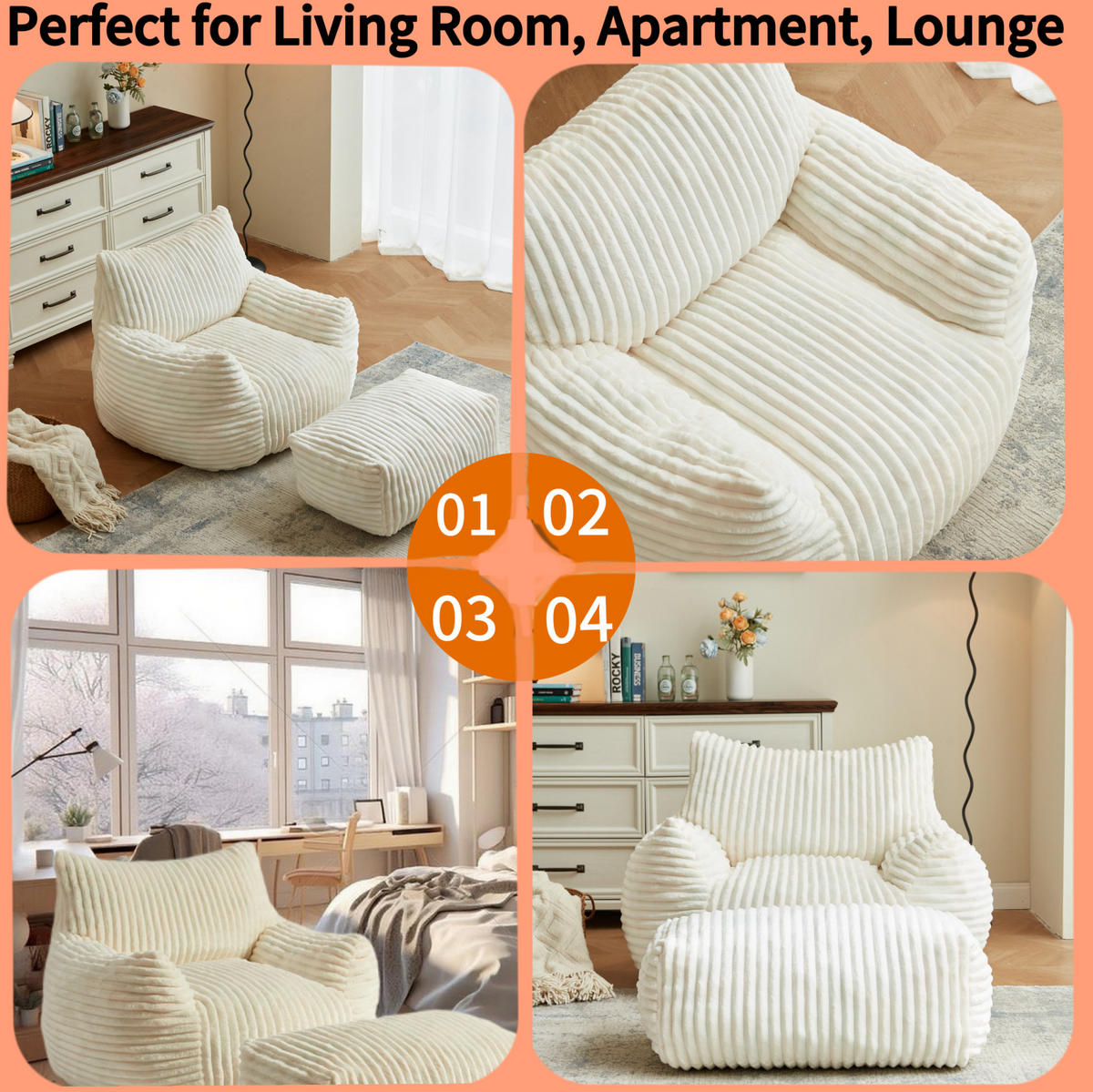 SCHLAFSESSEL mit Ottoman Flannelette White - Weiß, Kunststoff (90/70/103cm) - Beauniv
