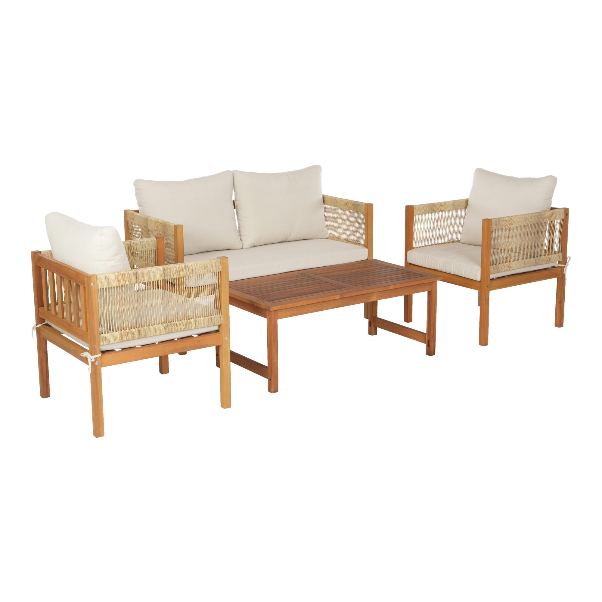 GARTENMÖBEL-SET 4 TLG. Cannole - Beige/Akaziefarben, Holz/Textil - casa.pro