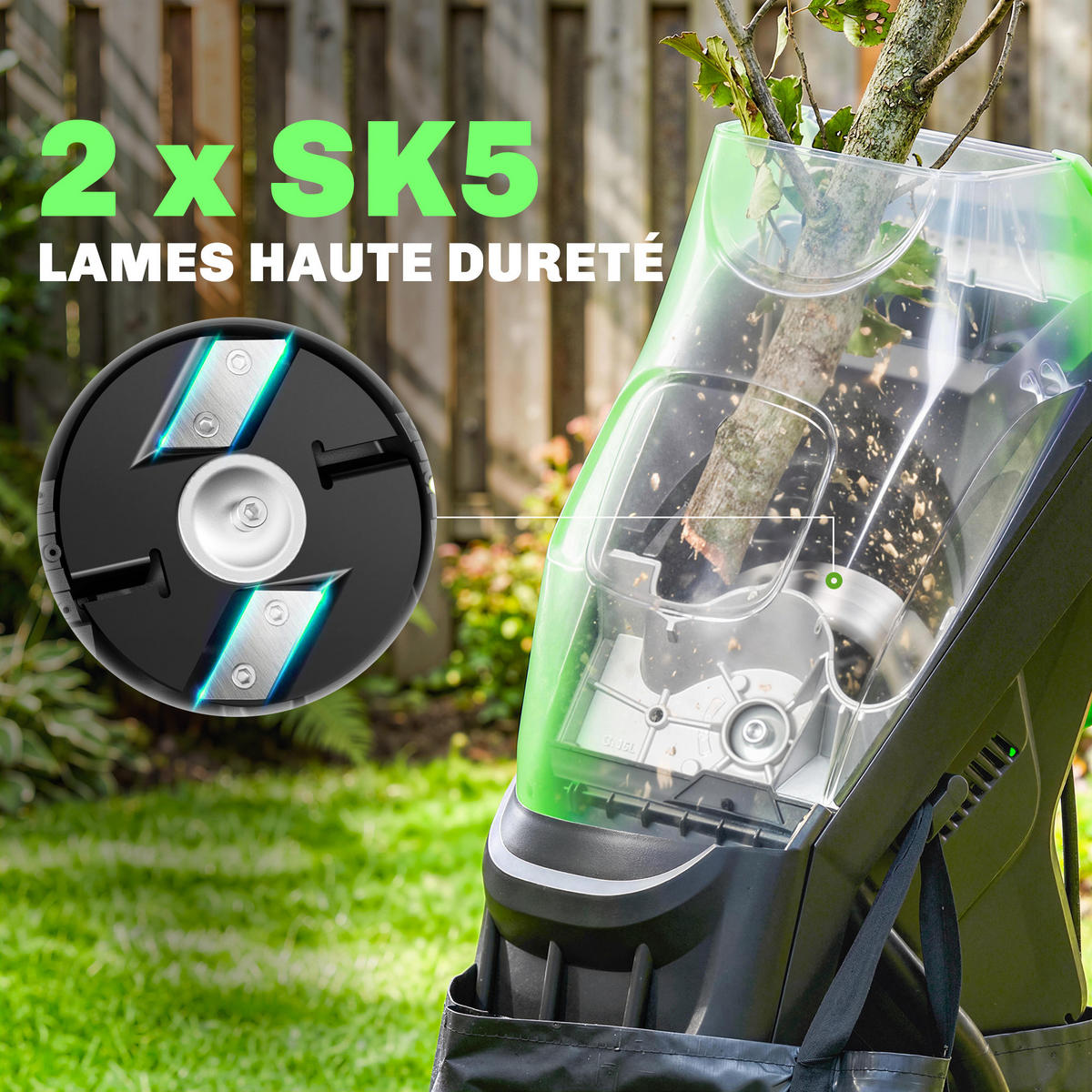 HÄCKSLER DE-13869 2500 W mit 45 L Sammelsack Grün - Grün, Kunststoff (34/96/44cm) - ComfortXL