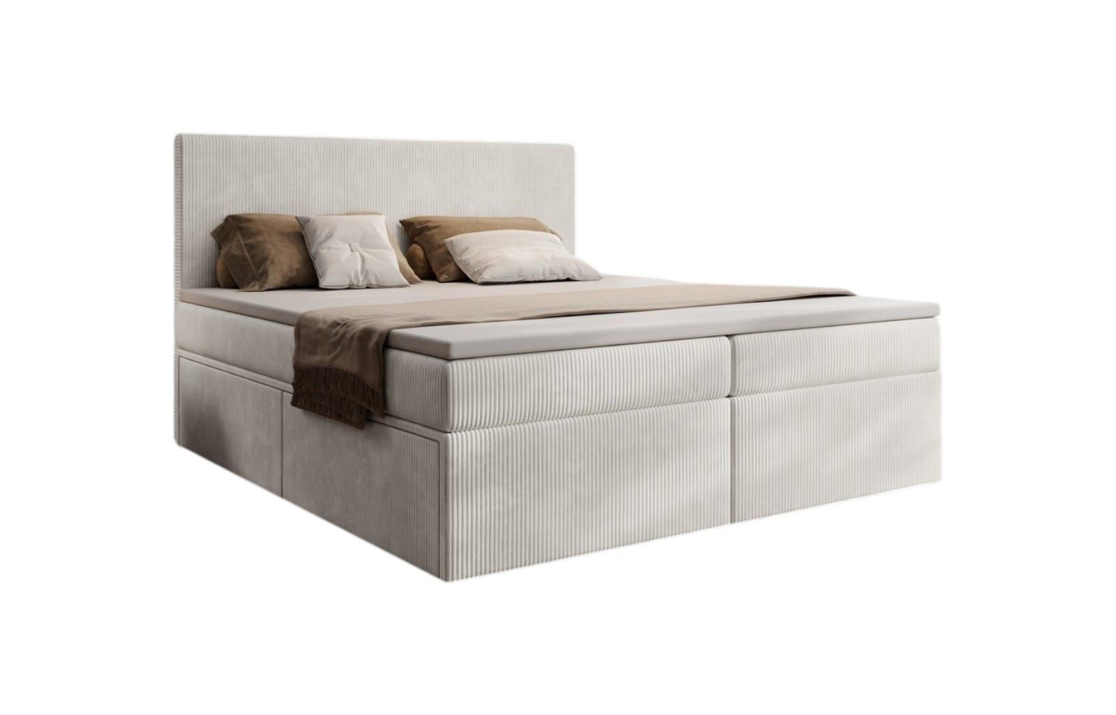 BOXSPRINGBETT Siena mit Schubladen und Topper, POSO-Cordstoff, 180x200 cm, Beige - Beige, Holz - PROMETO Möbel
