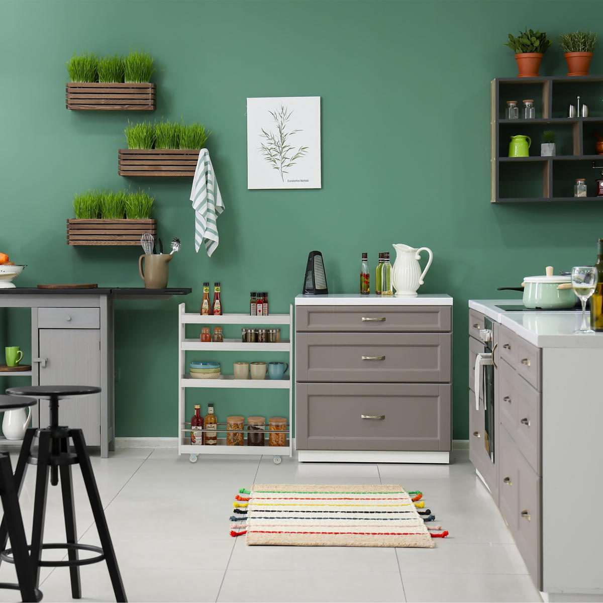 VOZÍK do nisch - biela, kov/kompozitné drevo (18/83.5/59.5cm) - Relaxdays