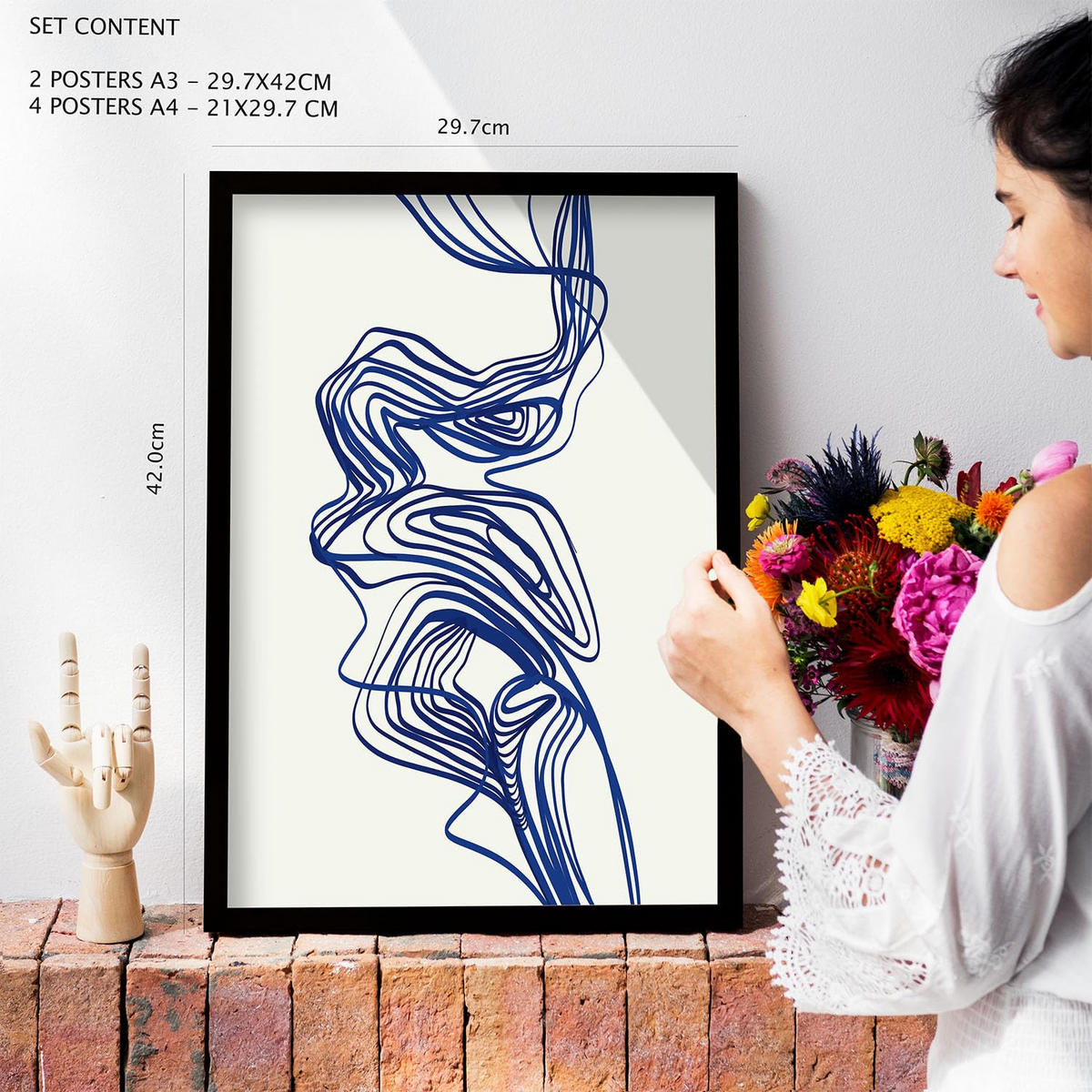 POSTER Set Mit 6 Verlockend Schrägen In Form Abstracts Ästhetische Dekorative Gemälde Für Ihr Wohnzimmer Schlafzimmer Zuhause A3 & A4 Schwarzer Rahmen - Schwarz, Papier (29/3cm) - Nacnic
