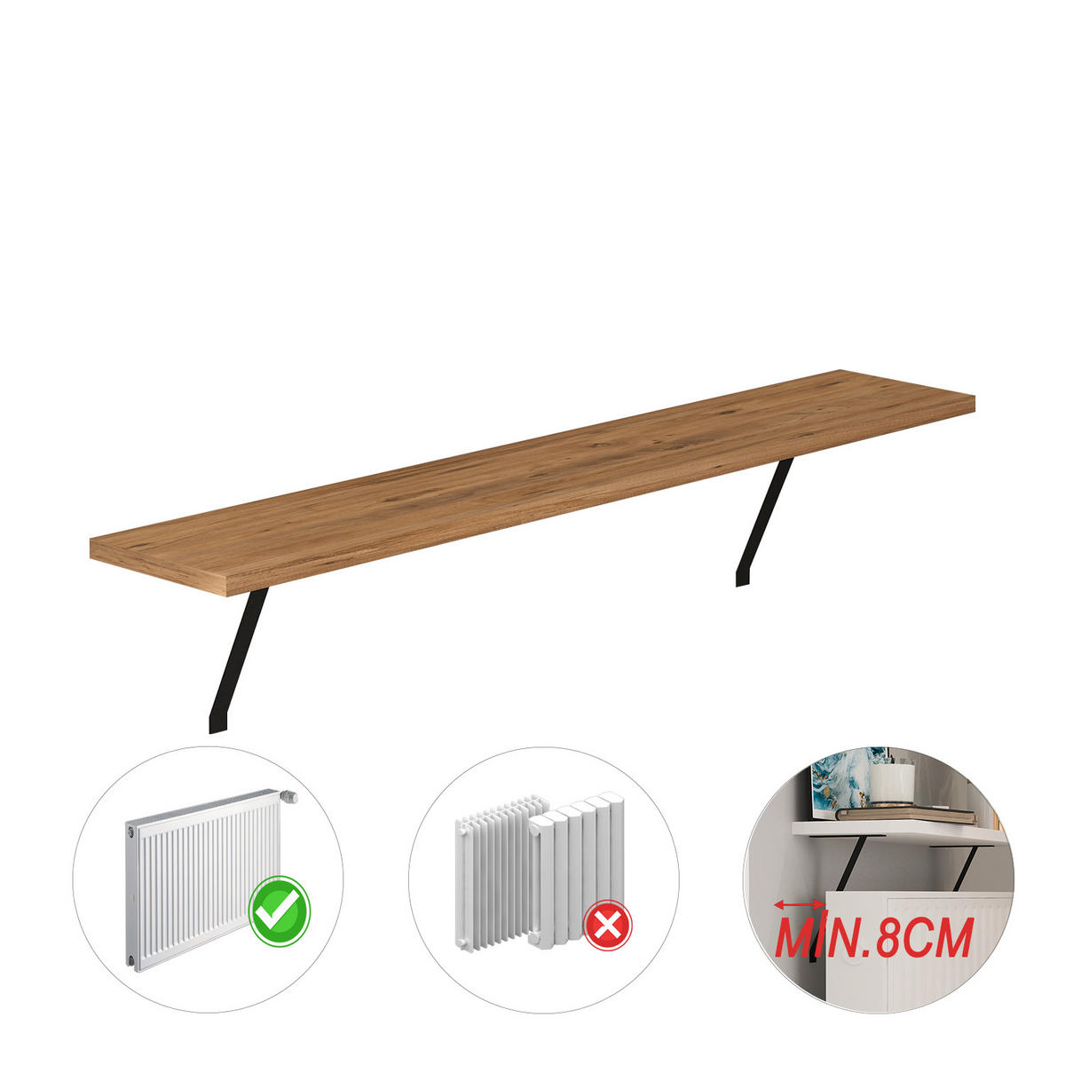HEIZKÖRPERREGAL ADIN BRAUN 110 CM - Schwarz/Braun, Holzwerkstoff/Metall (110/21/18cm) - moebel17