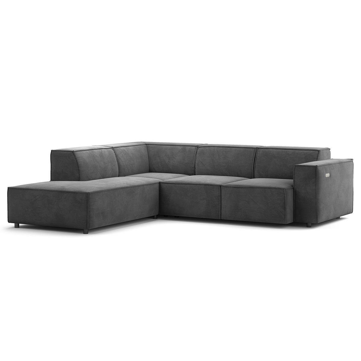 ECKSOFA mit Ottomane - Schwarz/Grau, Kunststoff/Textil (260/234cm) - home24