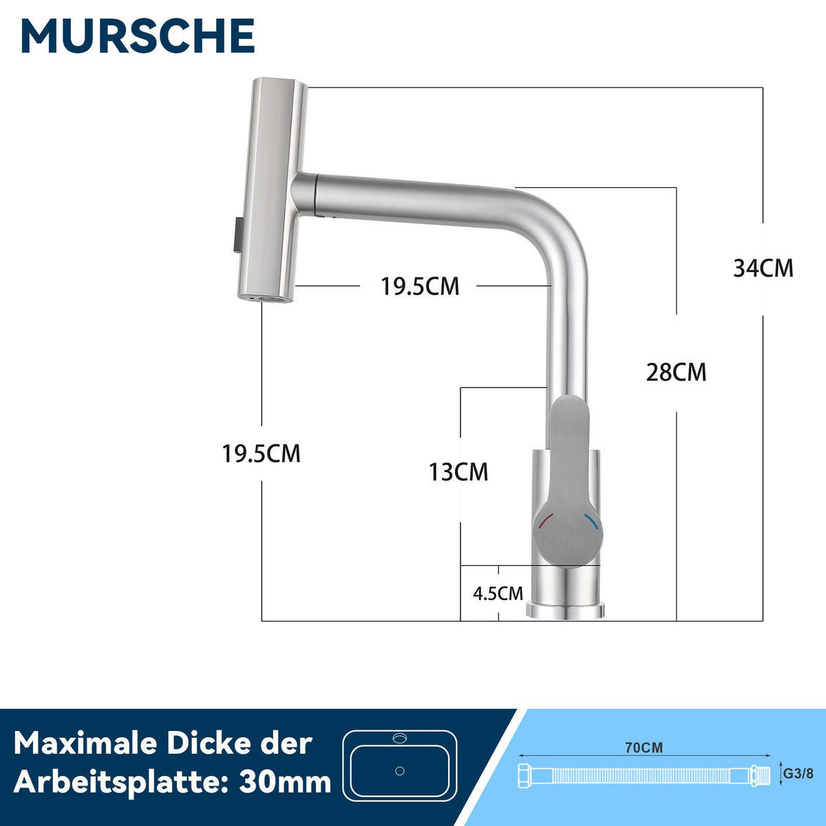 KÜCHENARMATUR Einbeck II 34/19.5/19.5cm - Weiß, Kunststoff (19.5/19.5/34cm) - Nettlife