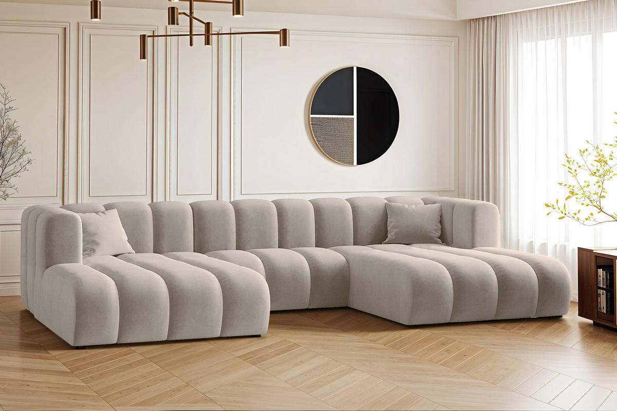 ECKSOFA U-from Grand modular Stoff Salvador Hellbeige - Ecru, Holz (317/179cm) - Kaiser Möbel