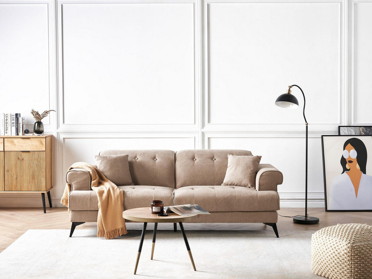 3-SITZER-SOFA Stoff Hellbraun Skive - Hellbraun, Textil (214/88/85cm) - Beliani