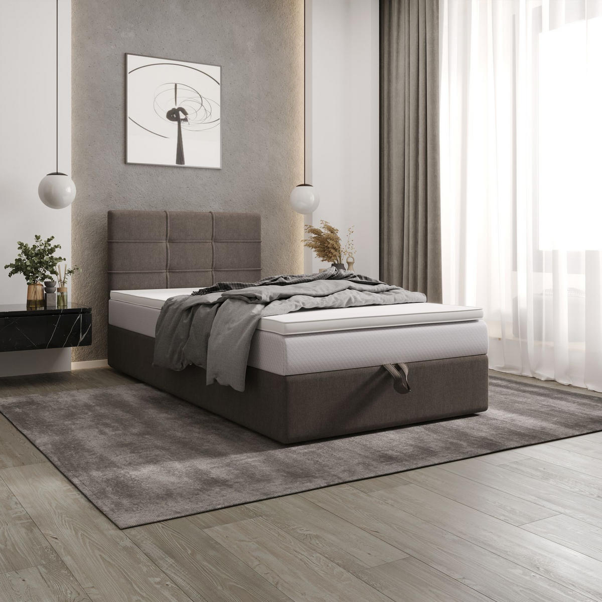BOXBETT DUO 2 100x200 Cosmic 03, mit Matratze H3, Bonell und Topper, Braun - Braun, Holz/Kunststoff (100/200cm) - Bedante