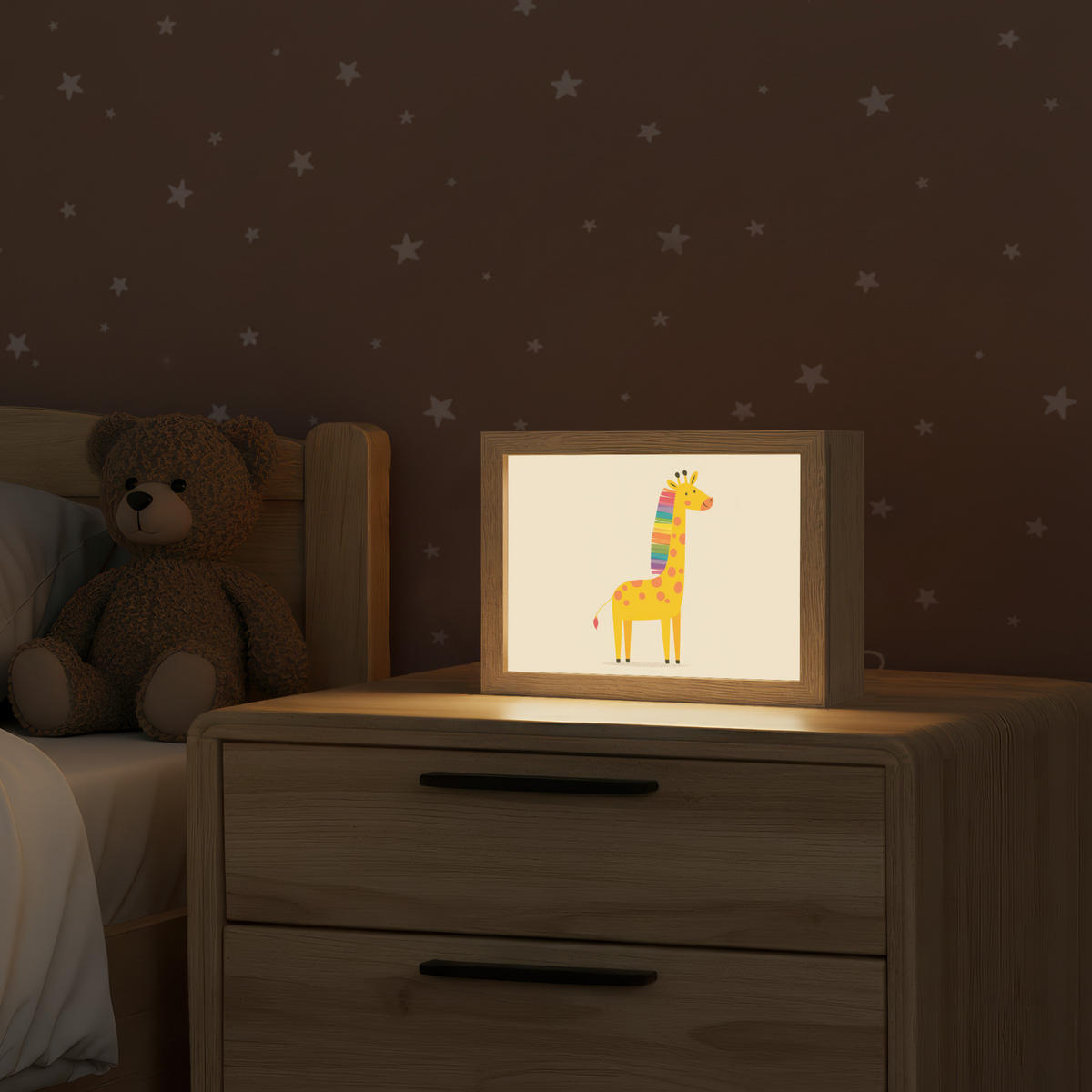 NACHTTISCHLAMPE Giraffe - Regenbogenmähne - Beige 20x15 cm - Beige, Holzwerkstoff (8/20/15cm)